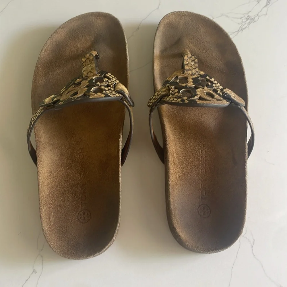 Tory Burch Brown Snake-Print Miller Thong Sandals